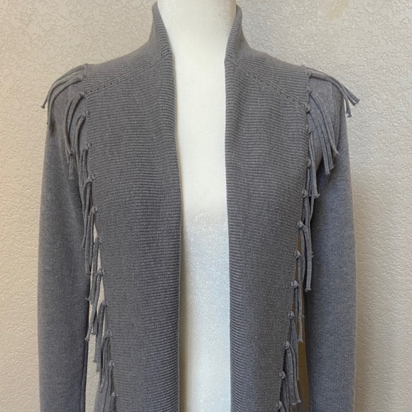 White House Black Market Sweaters - White House Black Market Gray Fringe Cardigan, size Small